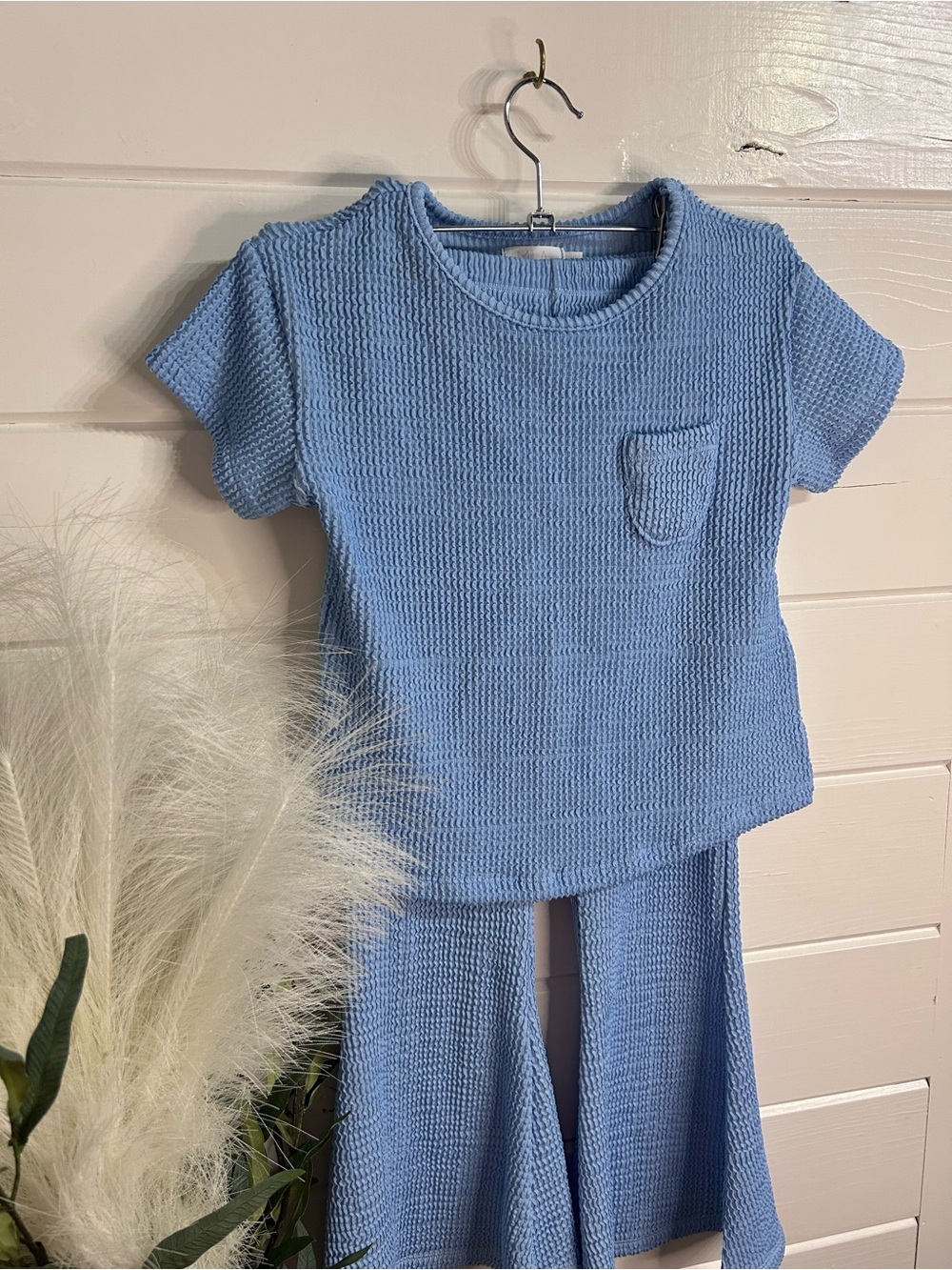 Kids Light Blue Waffle-Knit Top and bottoms